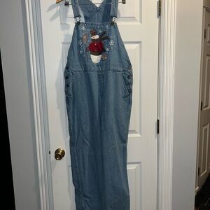 Christopher & Banks Blue Denim Overalls with Snowman